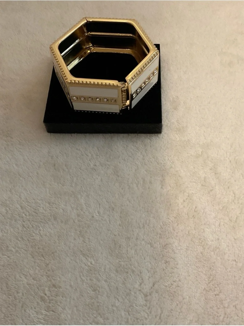 Gold and White Hexagonal Crystal-Trim Bracelet